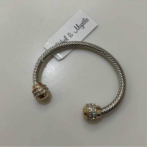 Ethel & Myrtle Stone Cable Cuff Bracelet Silver Gold Rhinestones - Picture 2 of 7